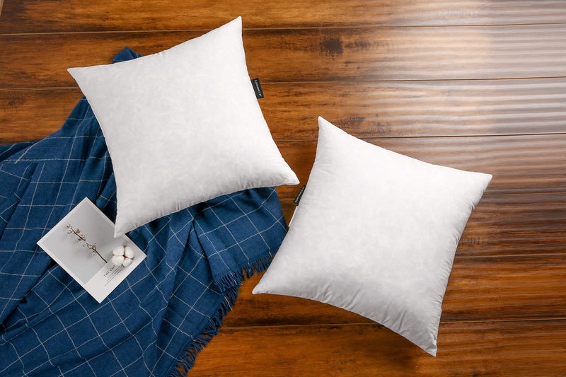 JA COMFORTS 16Ã—16 Premium Goose Down Feather Throw Pillow Inserts(Set of 2)-5% Down Filling,High Filling Weight,250 TC Cotton Cover, Square, White - Image 1